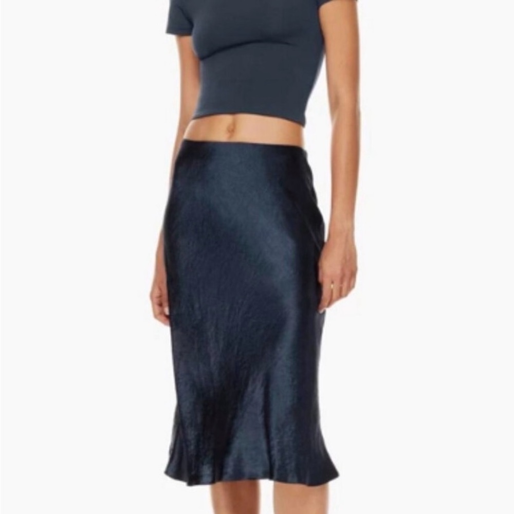Babaton Navy Satin-Blend Midi Slip Skirt